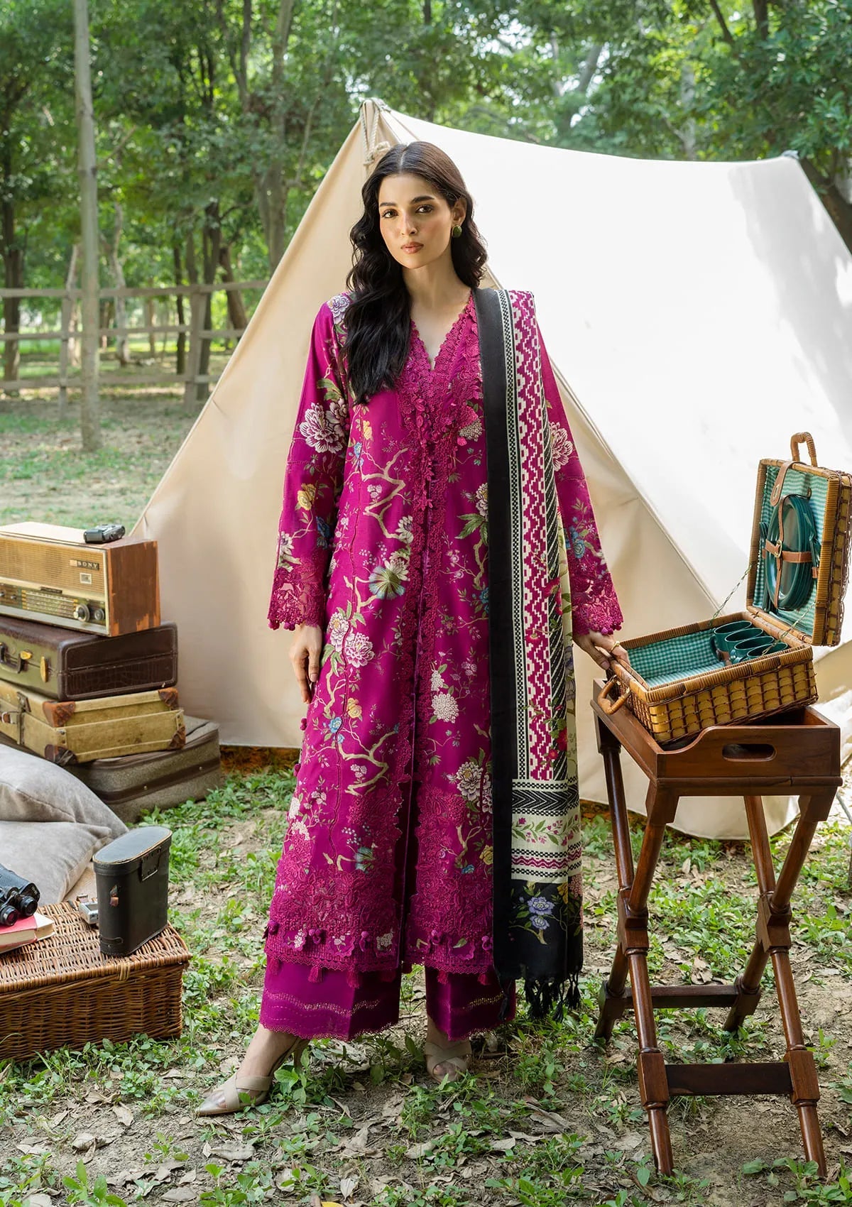 3Pc DIGITAL PRINTED SLUB KHADDAR Unstitched Suit MULBERRY By Elaf Premium