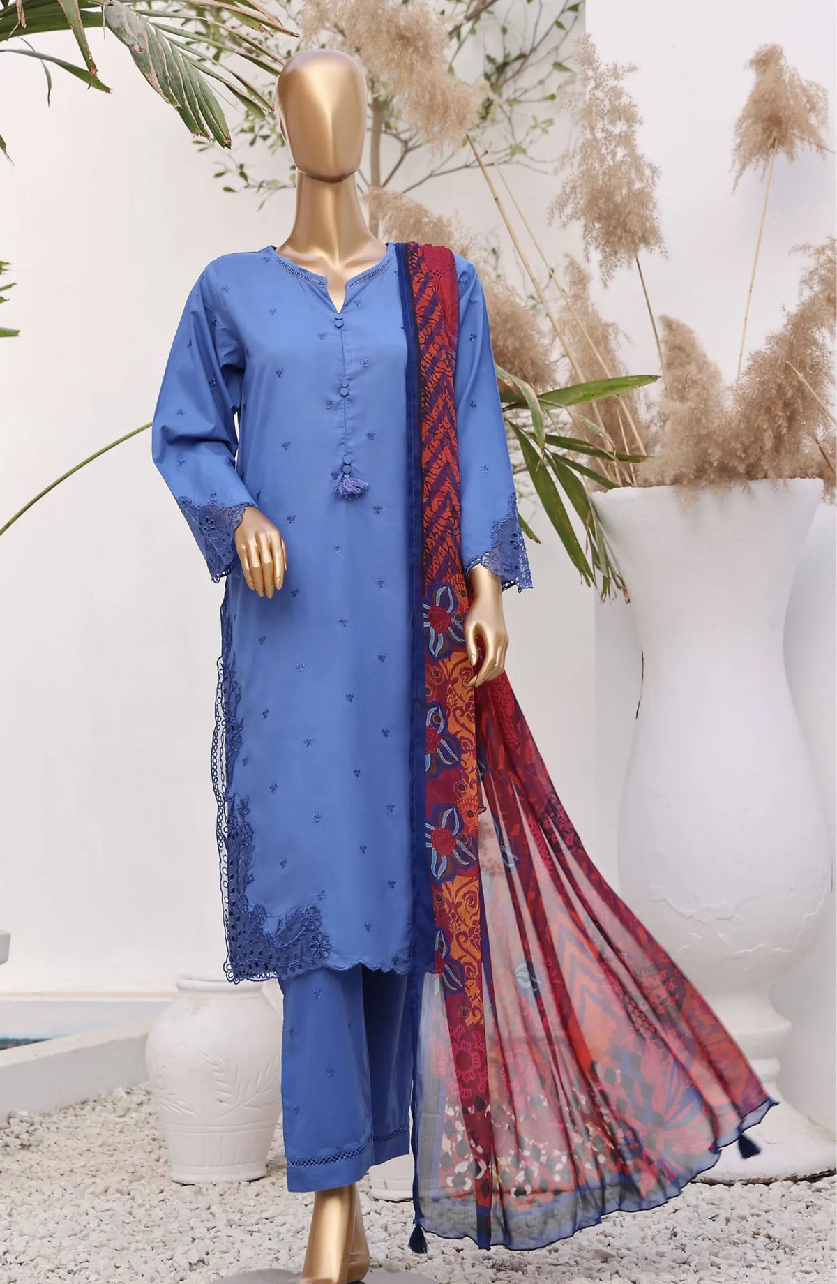 02 | 3 PC Stitched Lawn Cutwork Solid By Sadabahar