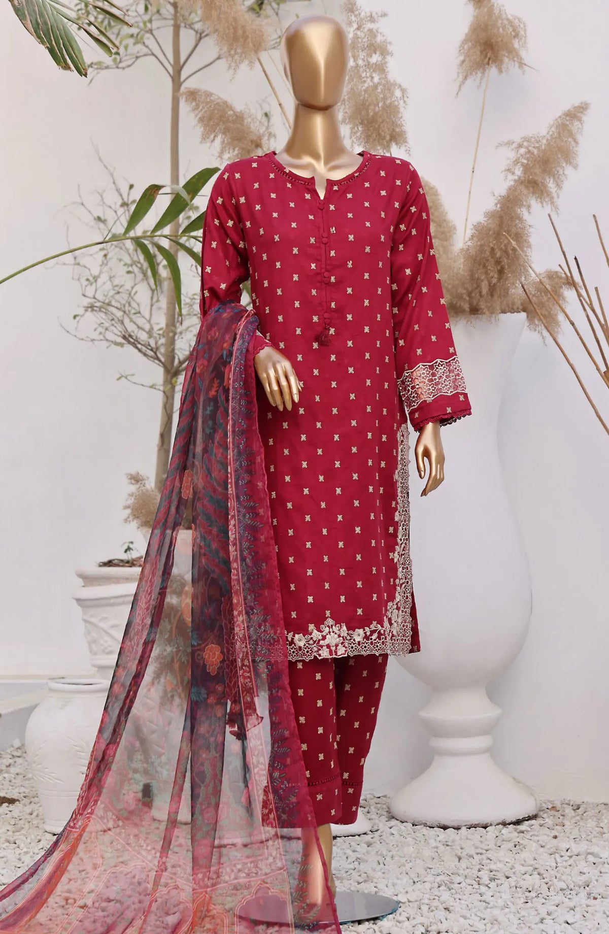 03 | 3 PC Stitched Lawn Cutwork Solid By Sadabahar