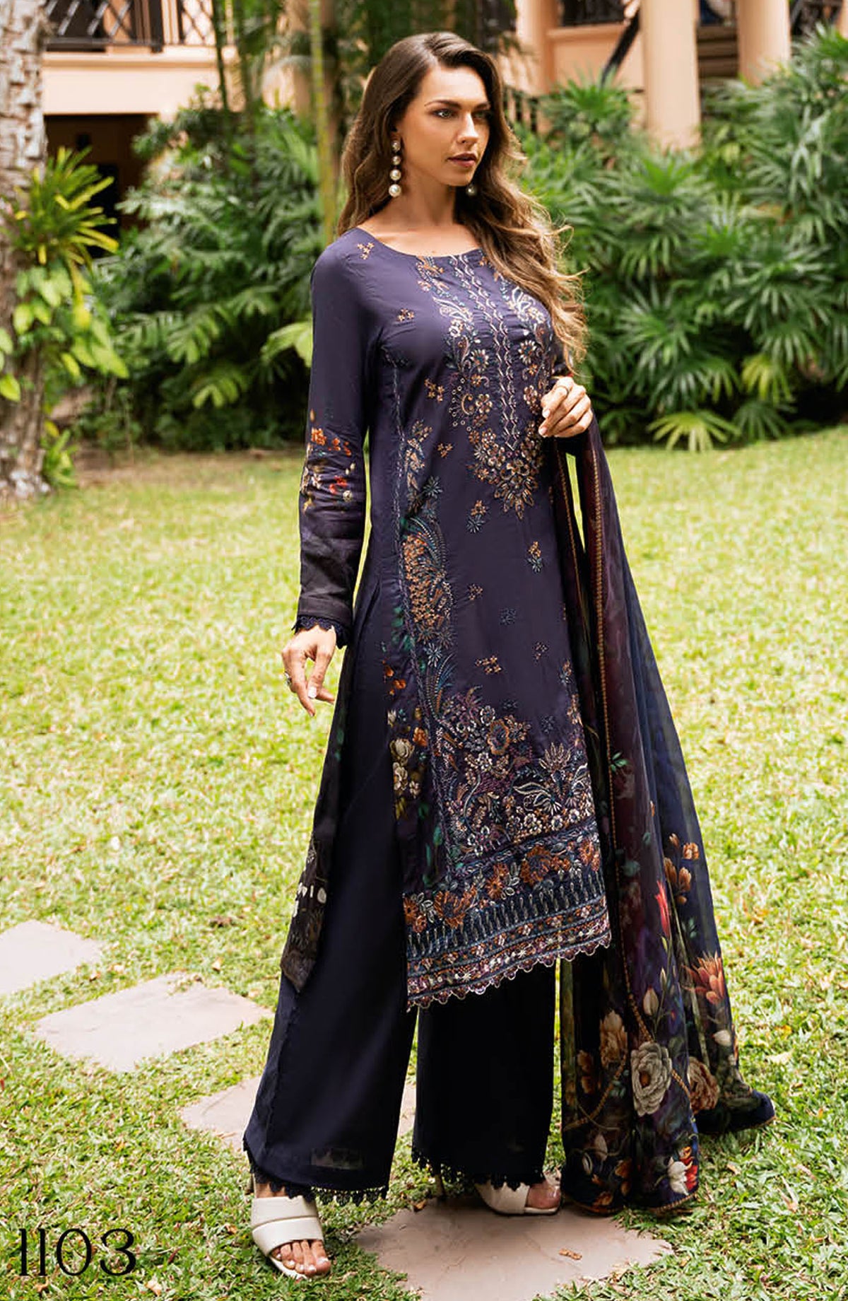 Y-1103 | 3Pc Unstitched Suit Embroidered Lawn Vol-11 Riwayat By Ramsha