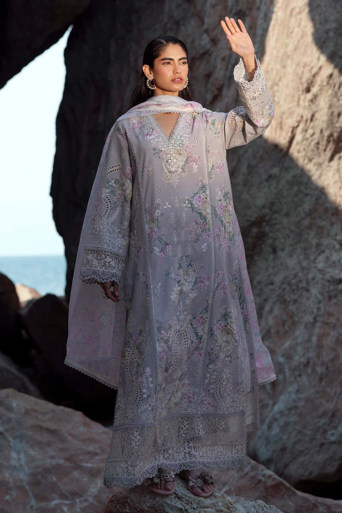 3-PC Unstitched Embroidered Soft Prints By Afrozeh | Keshi