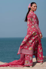 3-PC Unstitched Embroidered Soft Prints By Afrozeh | Pink Ruby