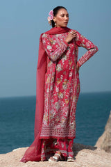 3-PC Unstitched Embroidered Soft Prints By Afrozeh | Pink Ruby
