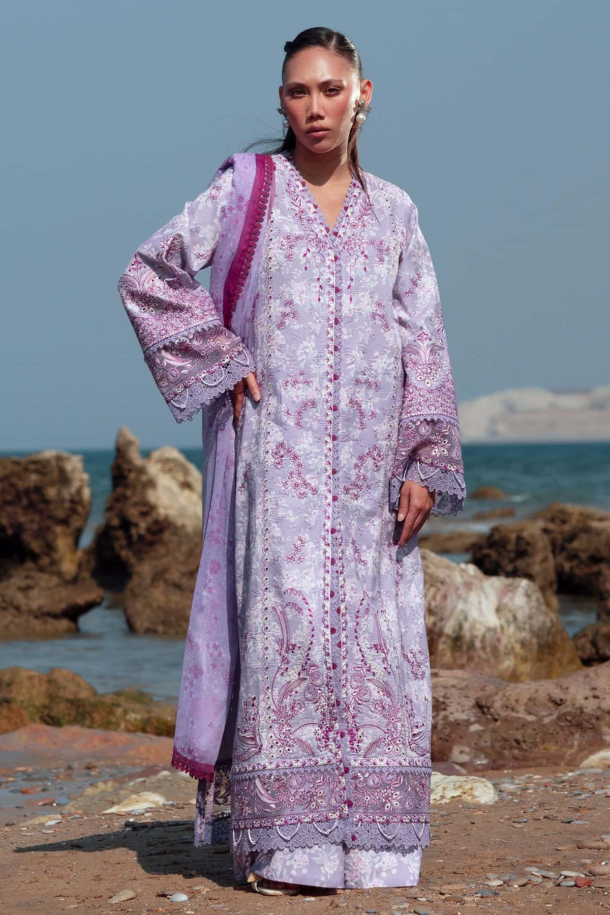 3-PC Unstitched Embroidered Soft Prints By Afrozeh | Amethyst
