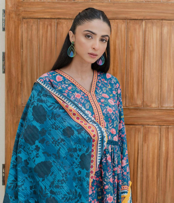 Shirt Shalwar Dupatta - Blue - Cotail Suit - 0740