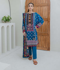 Shirt Shalwar Dupatta - Blue - Khaddar Suit - 0678